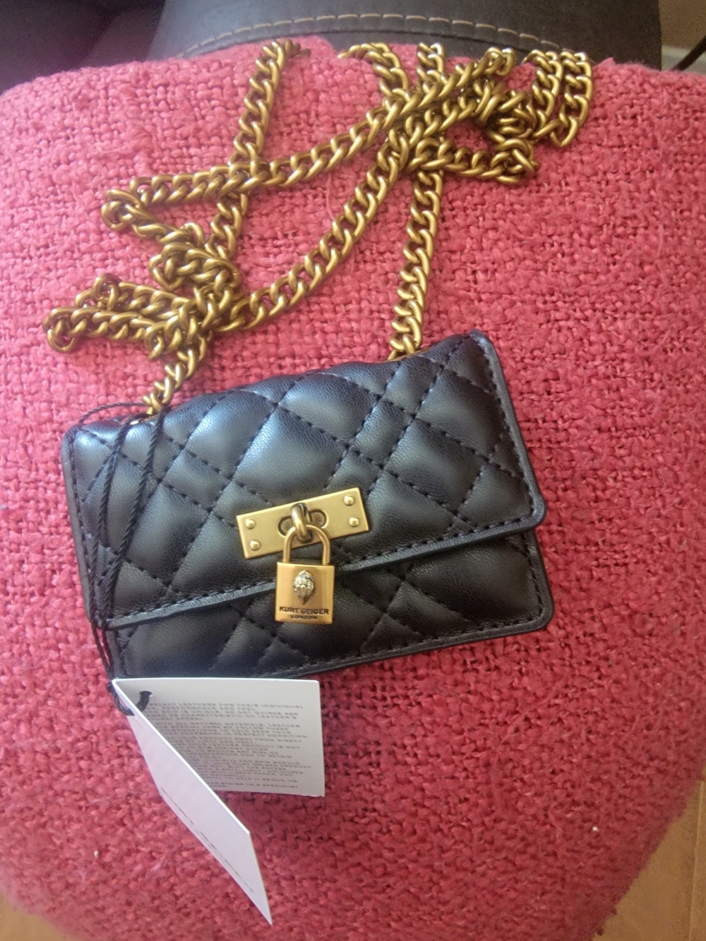 Kurt Geiger Quilted Black Chain Mini Crossbody  with Gold Lock